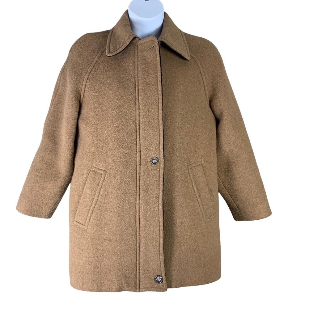 Peter James Coat Wool Cashmere Size Medium Brown Button Up Pockets Lined Womens